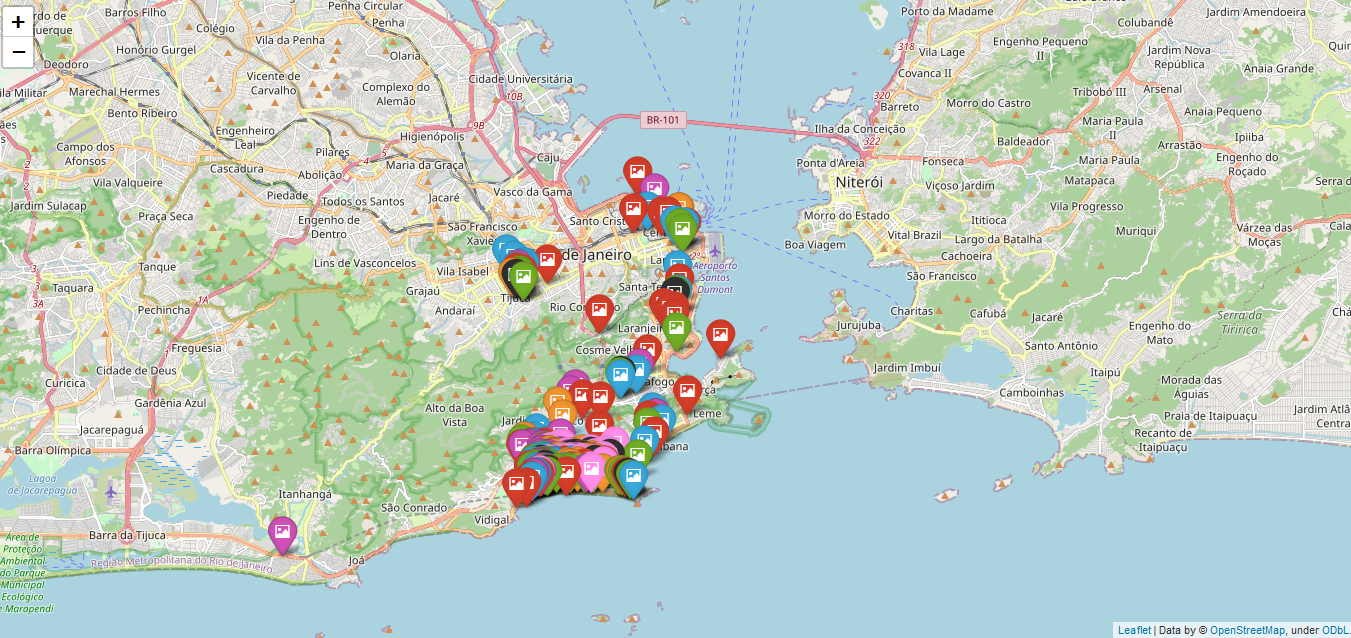 mapa com os primeiros registros categorizados